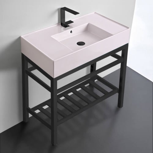 Modern Console Sink Vanity, Pink Ceramic Sink, 32 Inch Scarabeo 5123-54-CON2-BLK